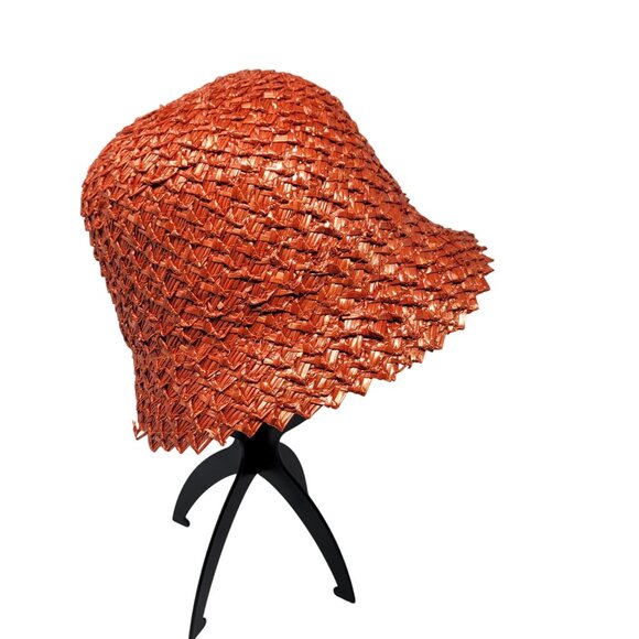 Vtg 20s 30s Italian Filippo Catarzi Womens Orange Woven Straw Bucket Hat Flapper - Picture 1 of 7